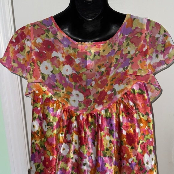 Oscar De La Renta Pink Label Pink Floral Flutter Sleeve Nightgown Size Large - Picture 7 of 8